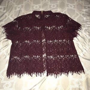 Burgundy Lace cover-up crop top with open back.